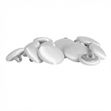 A pile of round, silver Tuxedo Suit Buttons is displayed on a white background, ideal for adding a refined touch to any formal suit.
