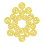 Twenty yellow Replacement Shirt Buttons, arranged in a diamond shape on a white background—ideal for any tailor’s kit.