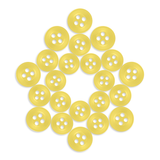 Twenty yellow Replacement Shirt Buttons, arranged in a diamond shape on a white background—ideal for any tailor’s kit.