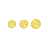 Three Replacement Shirt Buttons in yellow, durable and increasing in size, arranged in a row on a white background.