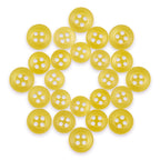 Replacement Shirt Buttons in yellow poly-nylon with a matte finish are arranged in a circle on a white background, leaving an open space at the center.