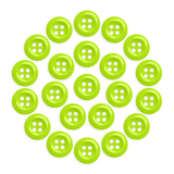 Twenty bright green Work Shirt Buttons, each with four holes, are arranged in a circle on a white background.