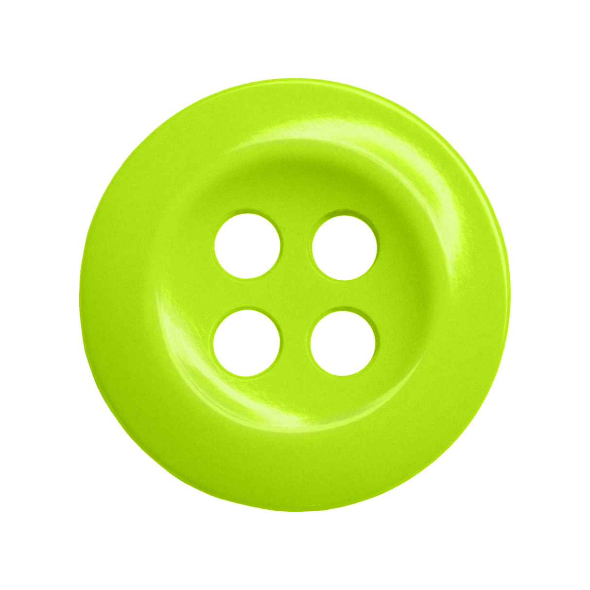 Bright green Work Shirt Button with four holes, made of plastic and shown on a white background; ideal for replacing or adding buttons to industrial work shirts.