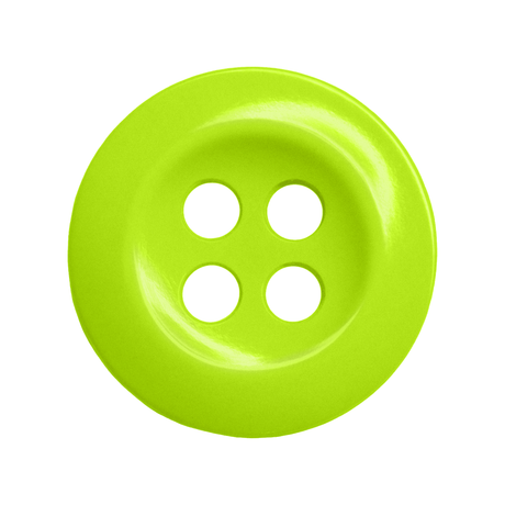 Bright green Work Shirt Button with four holes, made of plastic and shown on a white background; ideal for replacing or adding buttons to industrial work shirts.