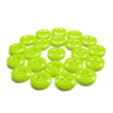 A circular arrangement of bright green Work Shirt Buttons displayed on a white background.