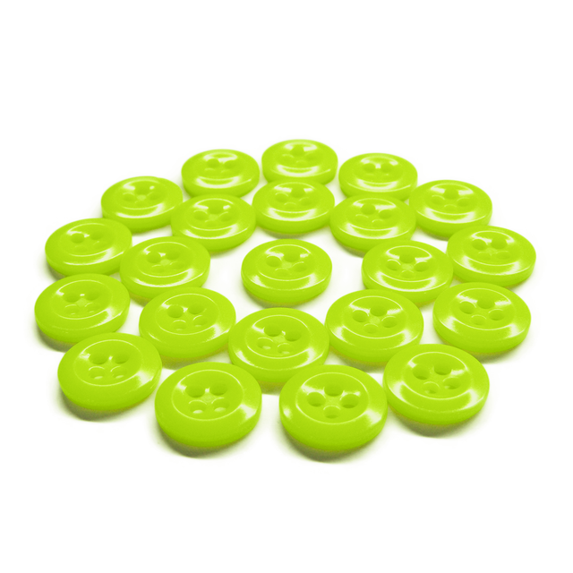 A circular arrangement of bright green Work Shirt Buttons displayed on a white background.