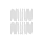 Sixteen vertical, rounded gray Collar Stays are displayed in a 4x4 grid on a white background, each crafted to deliver reliable support for your shirt collar.