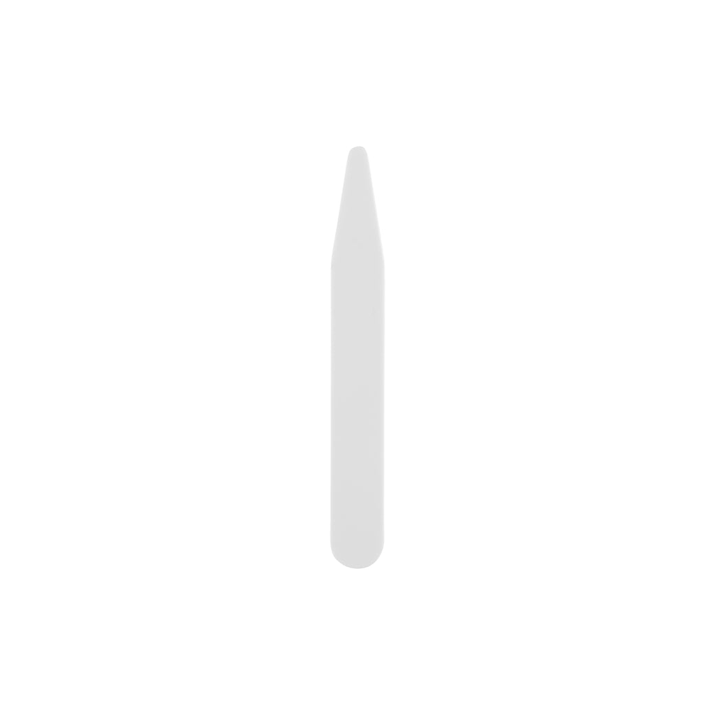 A single, white Collar Stays product with a pointed tip, resembling a plant label or plastic collar stay, is pictured against a plain white background.