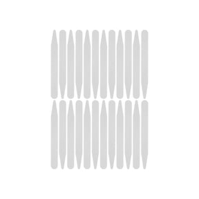 Sixteen gray Collar Stays, shaped like vertical rounded rectangles, are arranged in two rows on a white background.