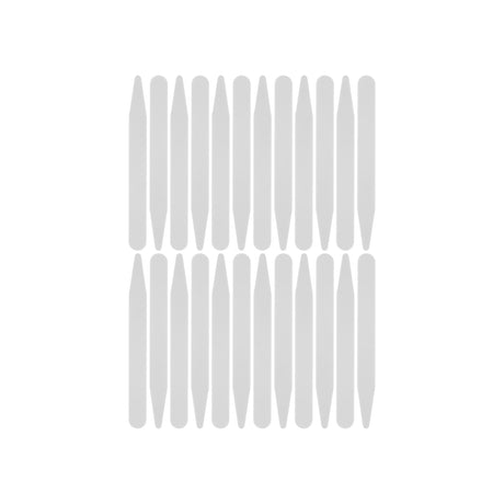 Sixteen gray Collar Stays, shaped like vertical rounded rectangles, are arranged in two rows on a white background.