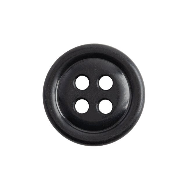 The Cargo Utility Pant Buttons are round, black, nylon plastic with four holes—shown on a white background and perfect as replacement buttons for cargo pants.
