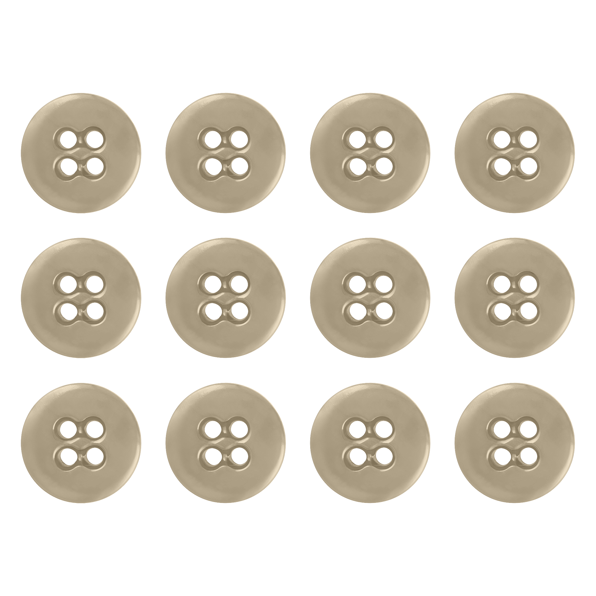 Twelve beige Suspender Brace Pant Buttons with four holes are arranged in a grid on a white background.