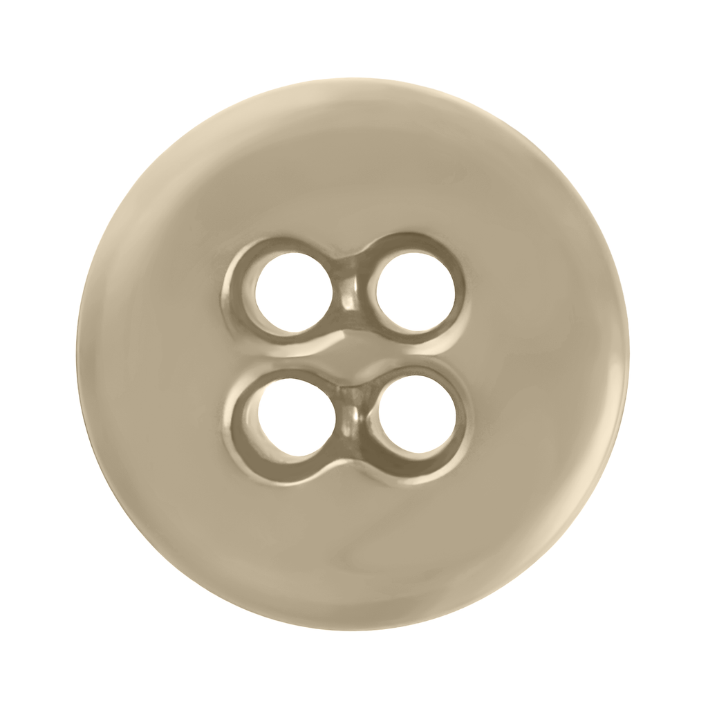 A top view of a round, beige Suspender Brace Pant Button with four holes on a white background.