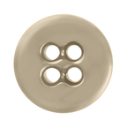A top view of a round, beige Suspender Brace Pant Button with four holes on a white background.